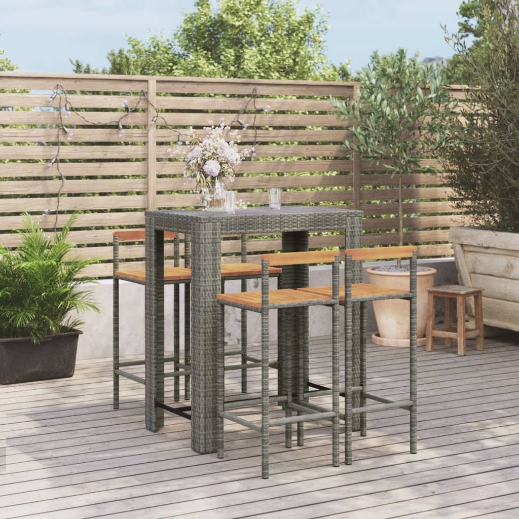 5-delige Tuinbarset poly rattan en massief acaciahout grijs is nu te koop bij PeponiXL, paradijselijk wonen!
