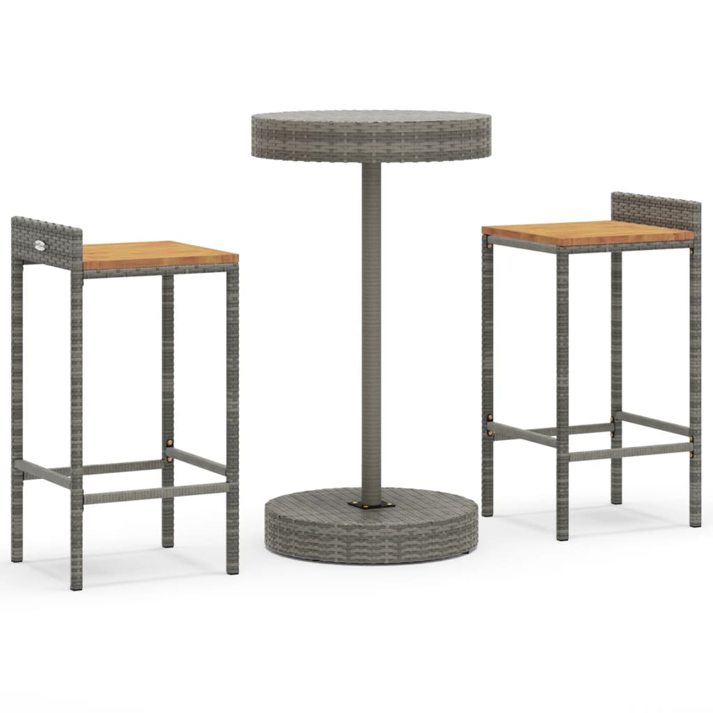 3-delige Tuinbarset poly rattan en massief acaciahout grijs is nu te koop bij PeponiXL, paradijselijk wonen!