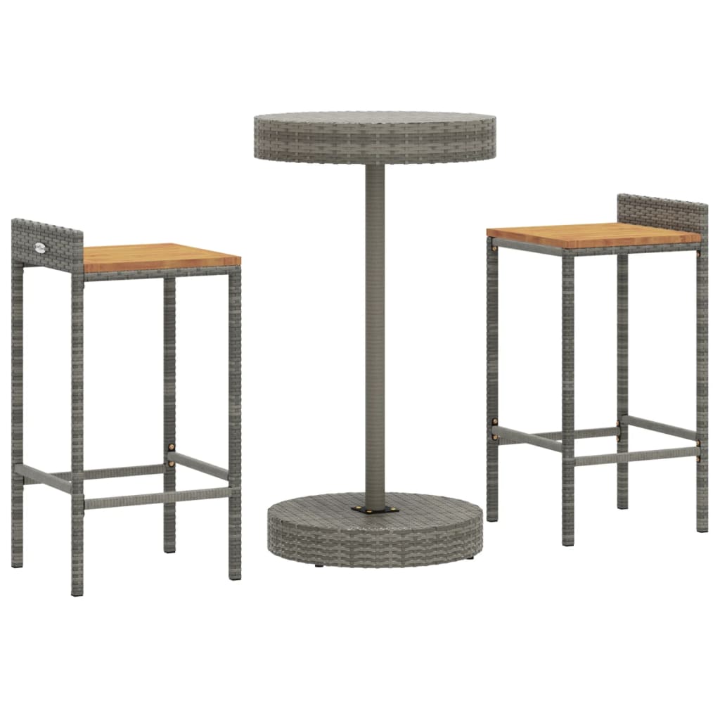 3-delige Tuinbarset poly rattan en massief acaciahout grijs is nu te koop bij PeponiXL, paradijselijk wonen!