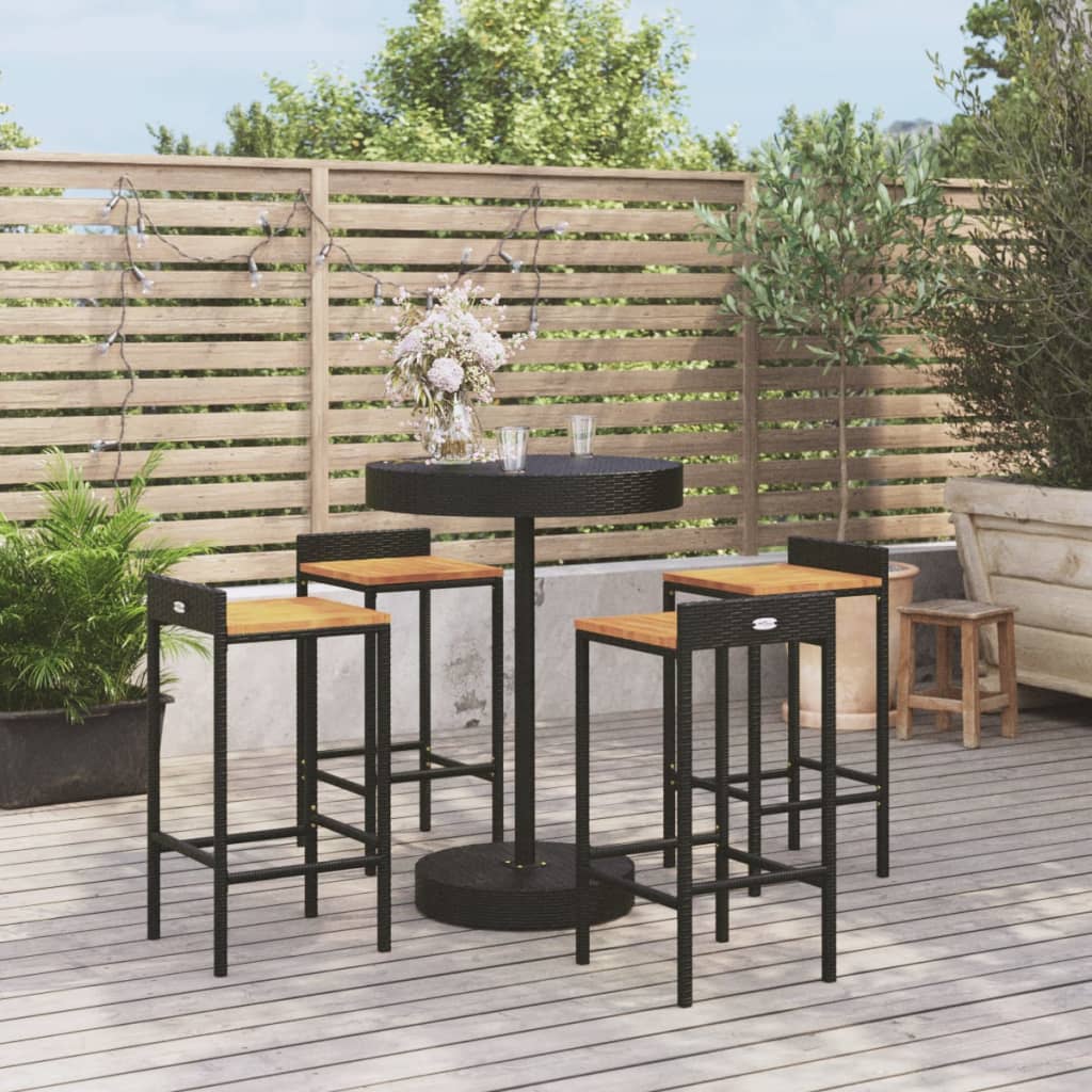 5-delige Tuinbarset poly rattan en massief acaciahout zwart is nu te koop bij PeponiXL, paradijselijk wonen!
