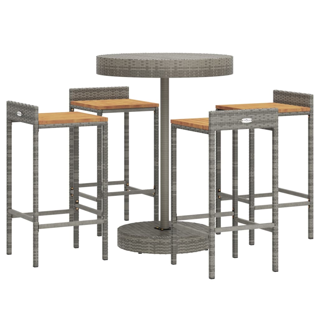 5-delige Tuinbarset poly rattan en massief acaciahout grijs is nu te koop bij PeponiXL, paradijselijk wonen!