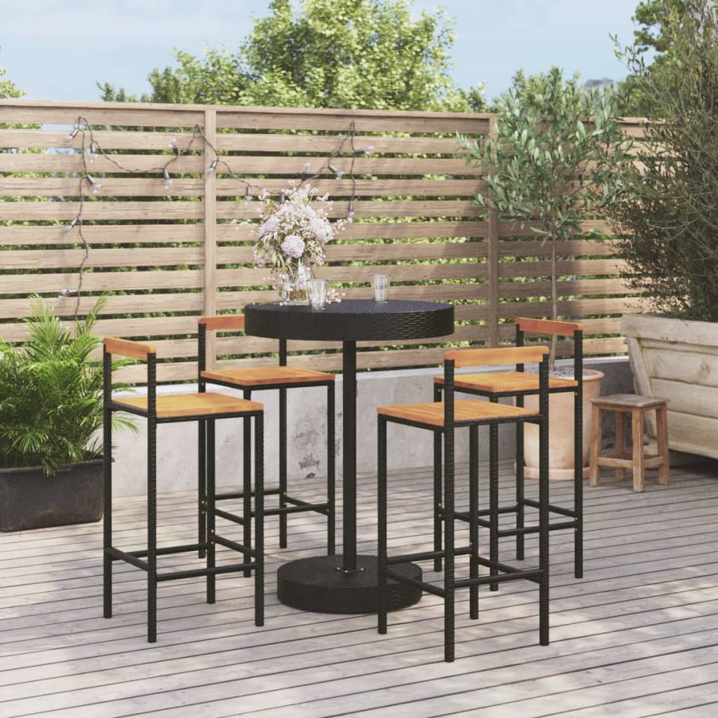 5-delige Tuinbarset poly rattan en massief acaciahout zwart is nu te koop bij PeponiXL, paradijselijk wonen!