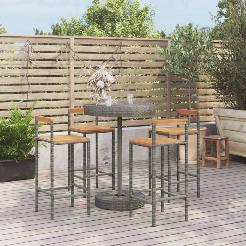 5-delige Tuinbarset poly rattan en massief acaciahout grijs is nu te koop bij PeponiXL, paradijselijk wonen!