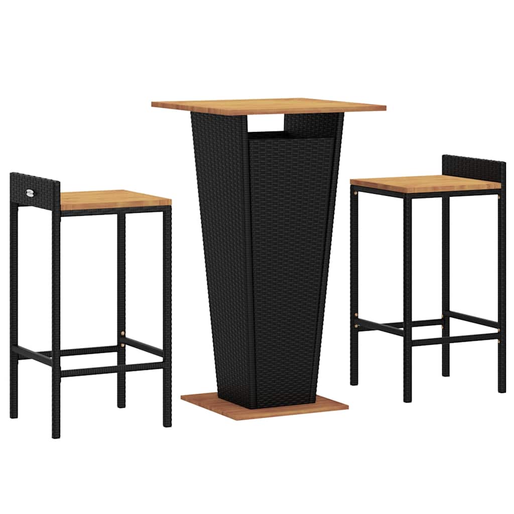 3-delige Tuinbarset poly rattan en massief acaciahout zwart is nu te koop bij PeponiXL, paradijselijk wonen!