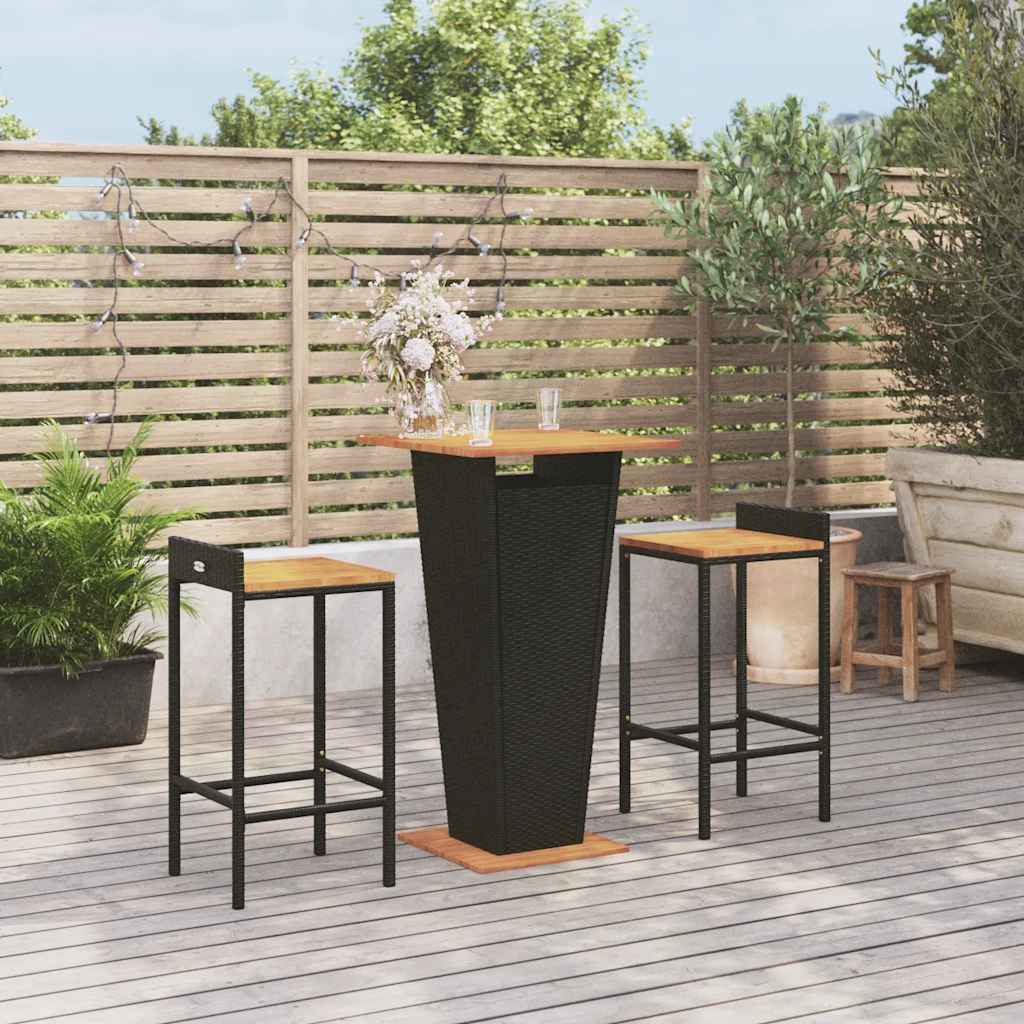 3-delige Tuinbarset poly rattan en massief acaciahout zwart is nu te koop bij PeponiXL, paradijselijk wonen!
