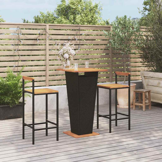 3-delige Tuinbarset poly rattan en massief acaciahout zwart is nu te koop bij PeponiXL, paradijselijk wonen!