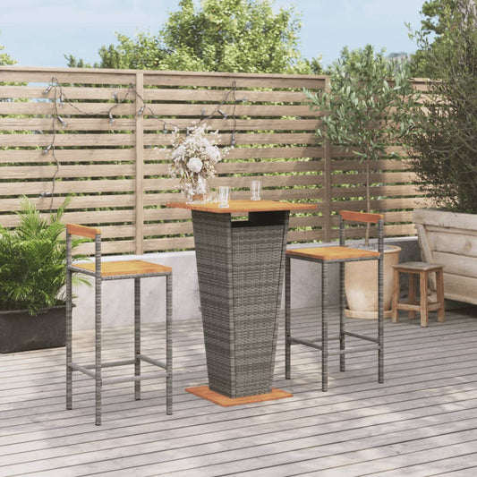 3-delige Tuinbarset poly rattan en massief acaciahout grijs is nu te koop bij PeponiXL, paradijselijk wonen!