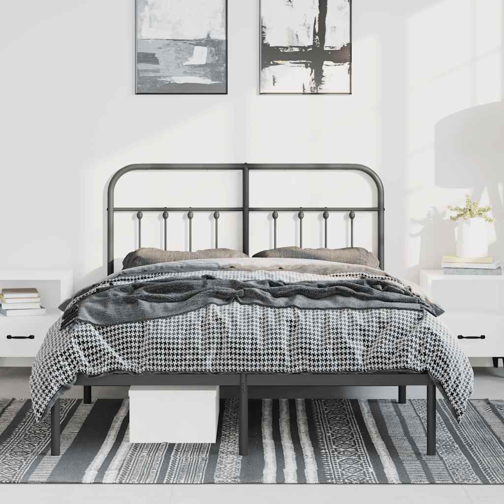 Bedframe met hoofdbord metaal zwart 150x200 cm is nu te koop bij PeponiXL, paradijselijk wonen!