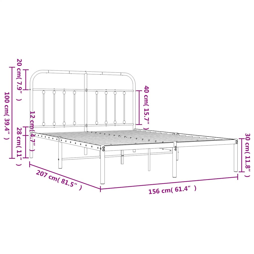 Bedframe met hoofdbord metaal zwart 150x200 cm is nu te koop bij PeponiXL, paradijselijk wonen!