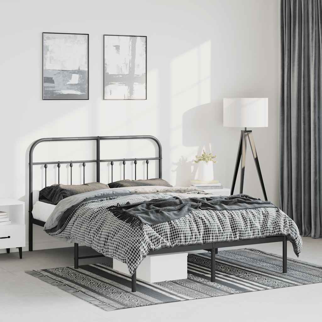 Bedframe met hoofdbord metaal zwart 150x200 cm is nu te koop bij PeponiXL, paradijselijk wonen!