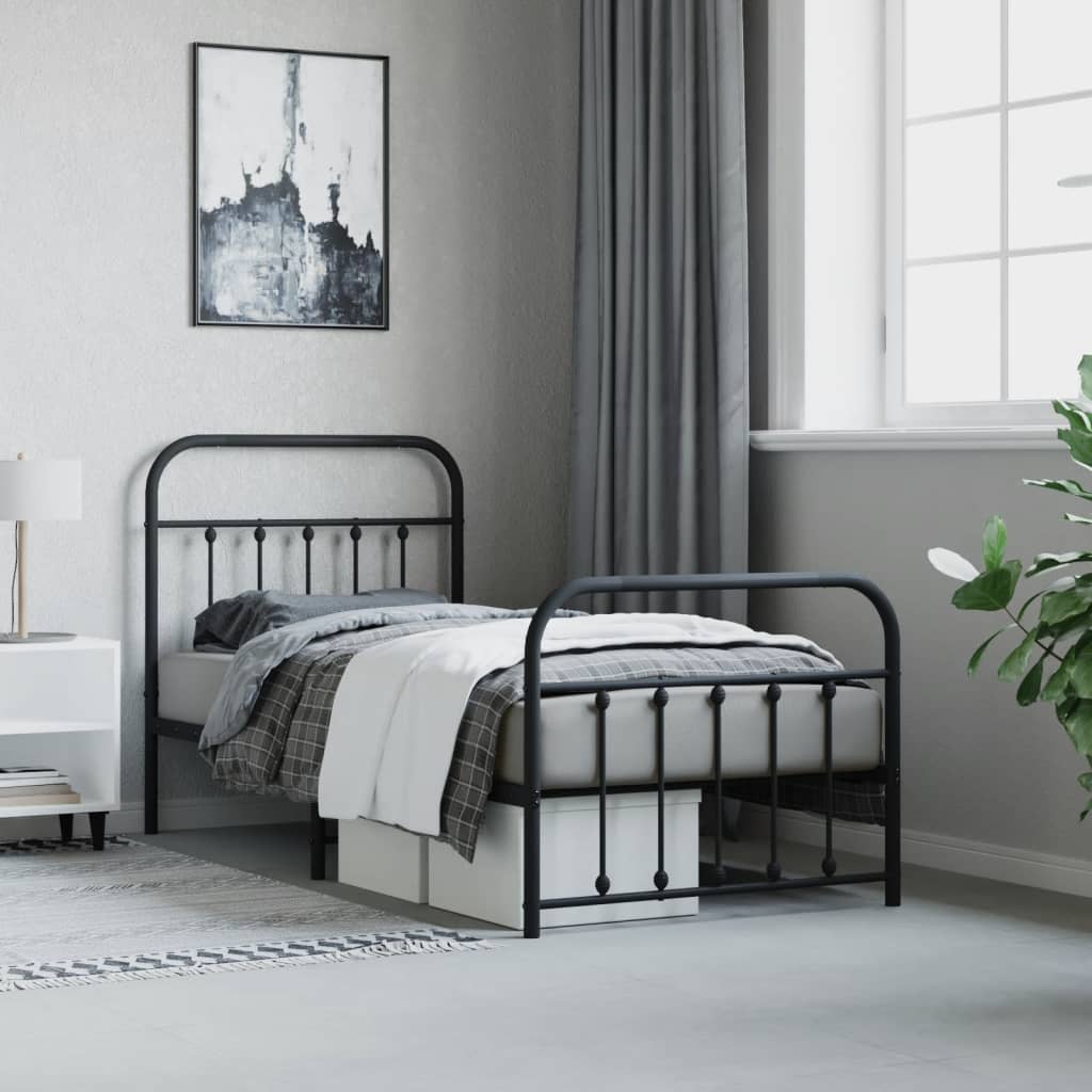Bedframe met hoofd- en voeteneinde metaal zwart 90x200 cm is nu te koop bij PeponiXL, paradijselijk wonen!