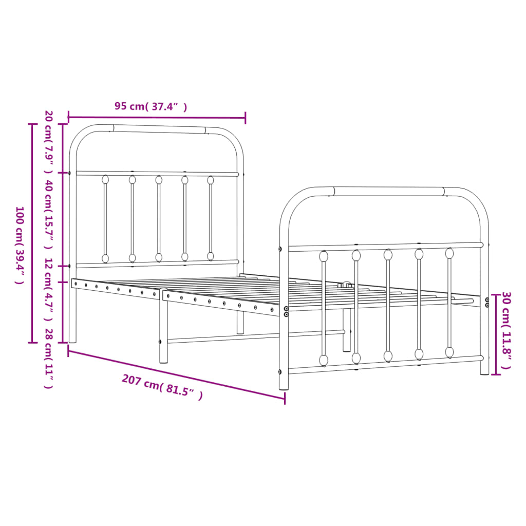 Bedframe met hoofd- en voeteneinde metaal zwart 90x200 cm is nu te koop bij PeponiXL, paradijselijk wonen!