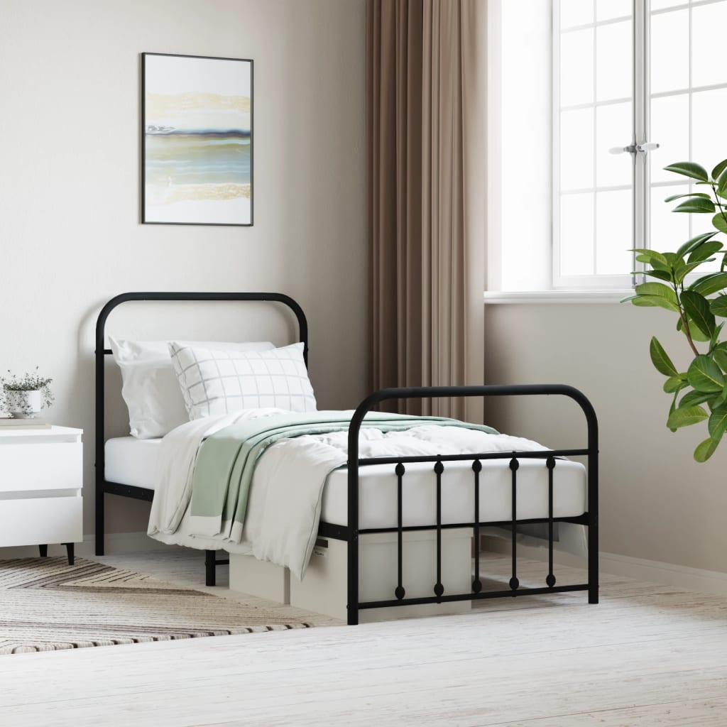 Bedframe met hoofd- en voeteneinde metaal zwart 90x200 cm is nu te koop bij PeponiXL, paradijselijk wonen!