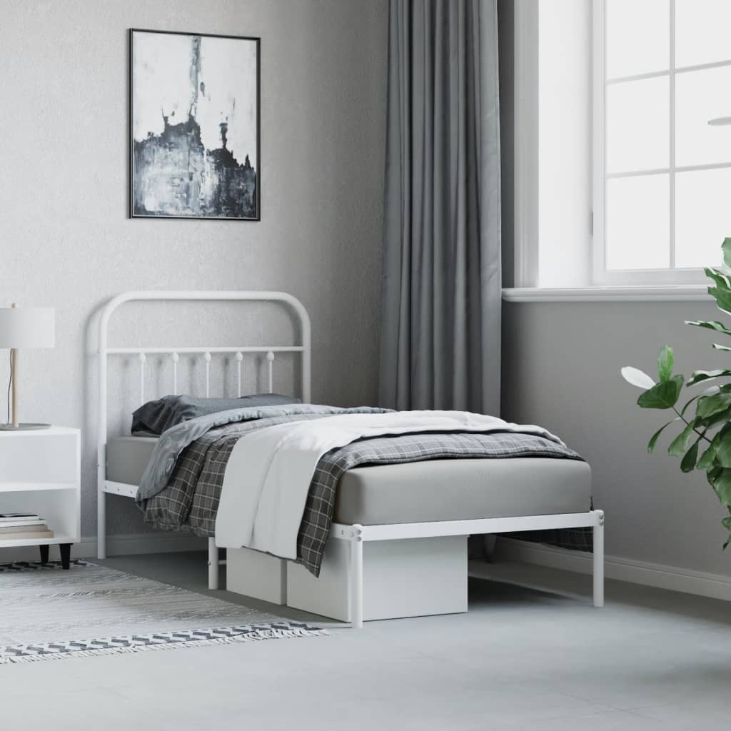 Bedframe met hoofdbord metaal wit 90x190 cm is nu te koop bij PeponiXL, paradijselijk wonen!