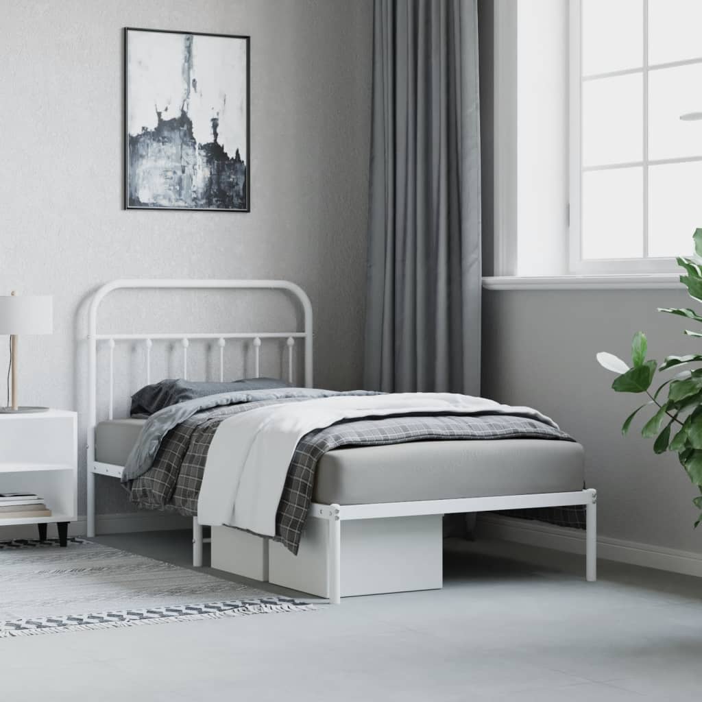 Bedframe met hoofdbord metaal wit 100x190 cm is nu te koop bij PeponiXL, paradijselijk wonen!