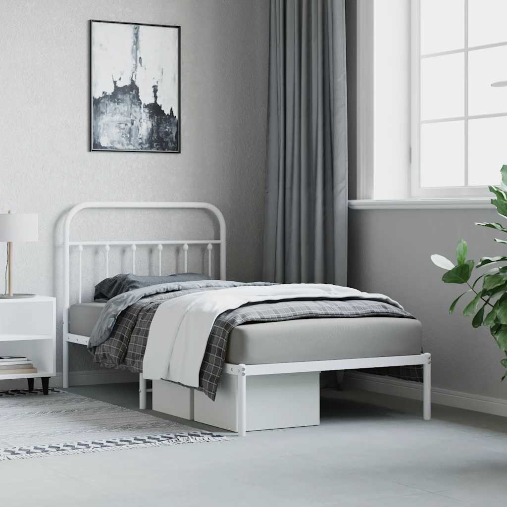 Bedframe met hoofdbord metaal wit 100x190 cm is nu te koop bij PeponiXL, paradijselijk wonen!