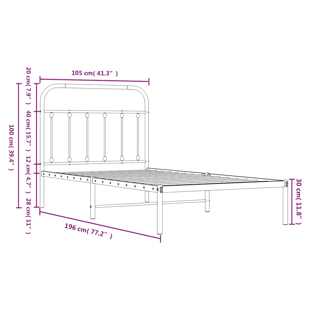 Bedframe met hoofdbord metaal wit 100x190 cm is nu te koop bij PeponiXL, paradijselijk wonen!