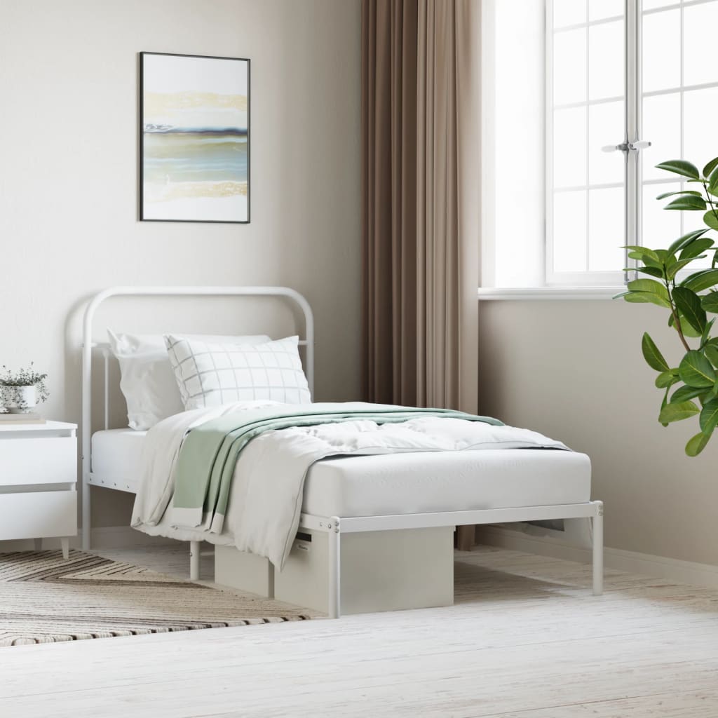 Bedframe met hoofdbord metaal wit 100x190 cm is nu te koop bij PeponiXL, paradijselijk wonen!