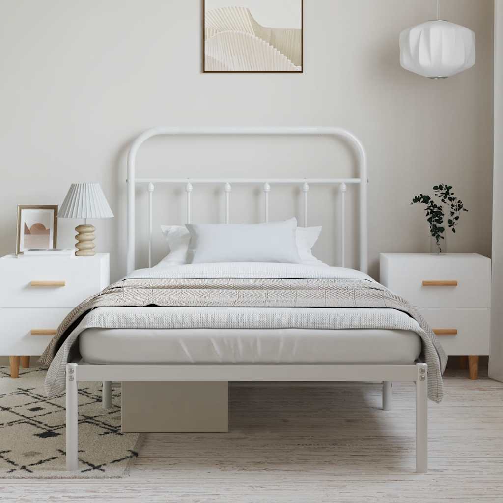 Bedframe met hoofdbord metaal wit 100x200 cm is nu te koop bij PeponiXL, paradijselijk wonen!