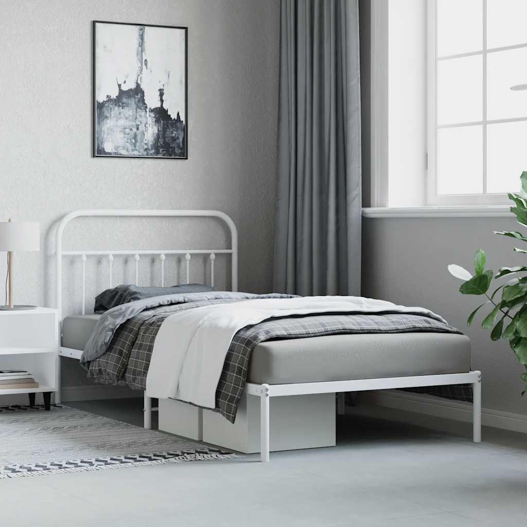 Bedframe met hoofdbord metaal wit 100x200 cm is nu te koop bij PeponiXL, paradijselijk wonen!