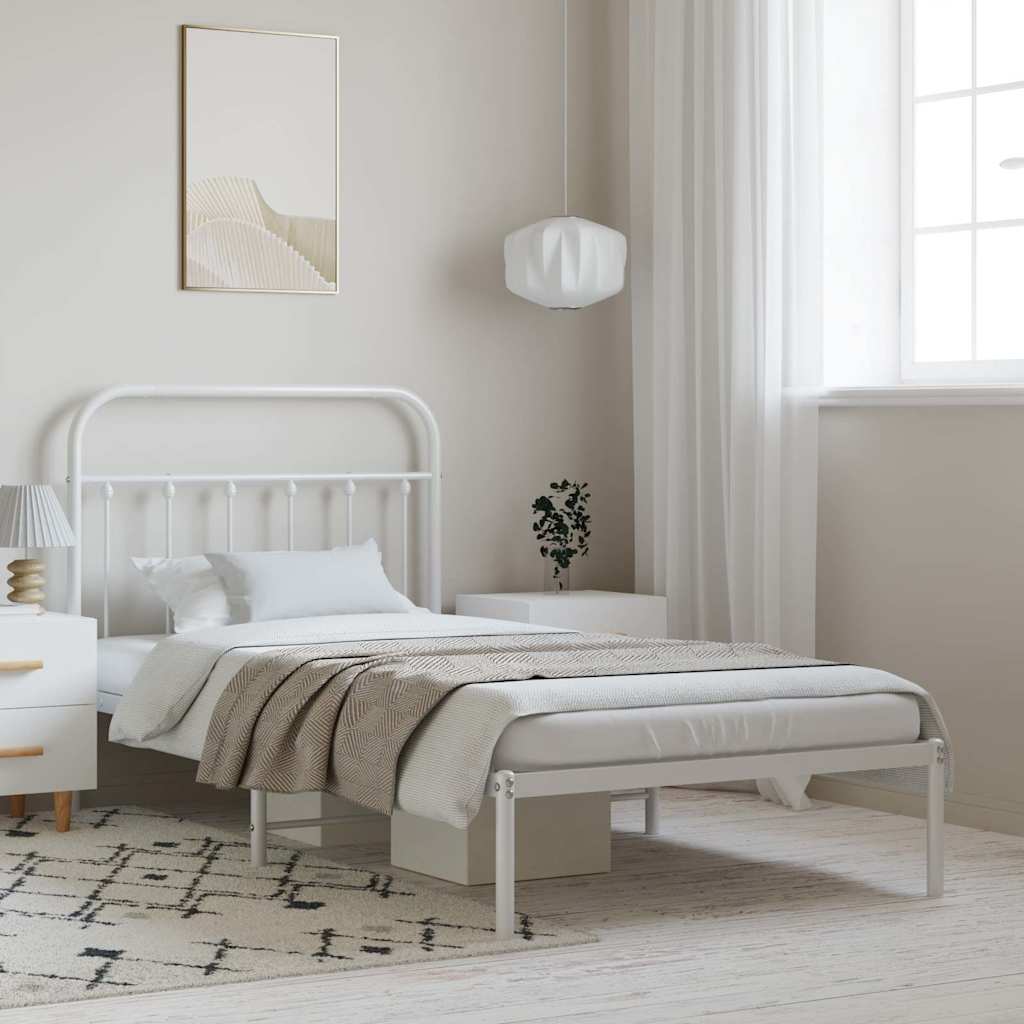 Bedframe met hoofdbord metaal wit 100x200 cm is nu te koop bij PeponiXL, paradijselijk wonen!