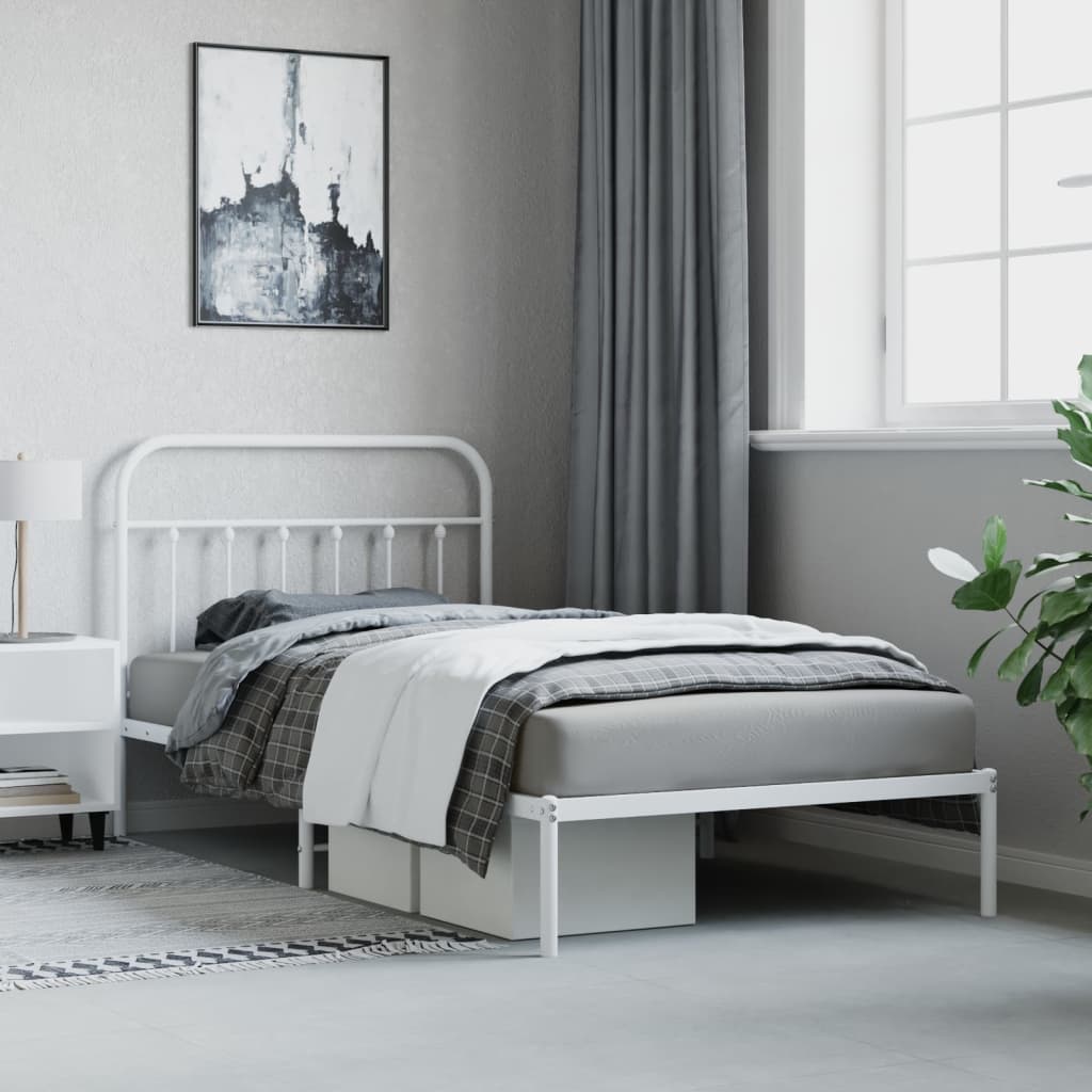Bedframe met hoofdbord metaal wit 107x203 cm is nu te koop bij PeponiXL, paradijselijk wonen!