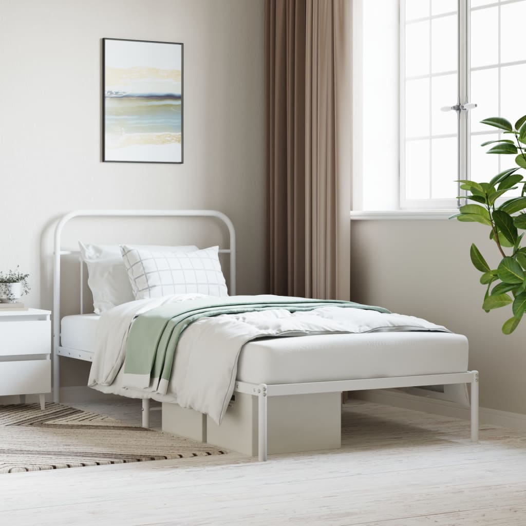 Bedframe met hoofdbord metaal wit 107x203 cm is nu te koop bij PeponiXL, paradijselijk wonen!