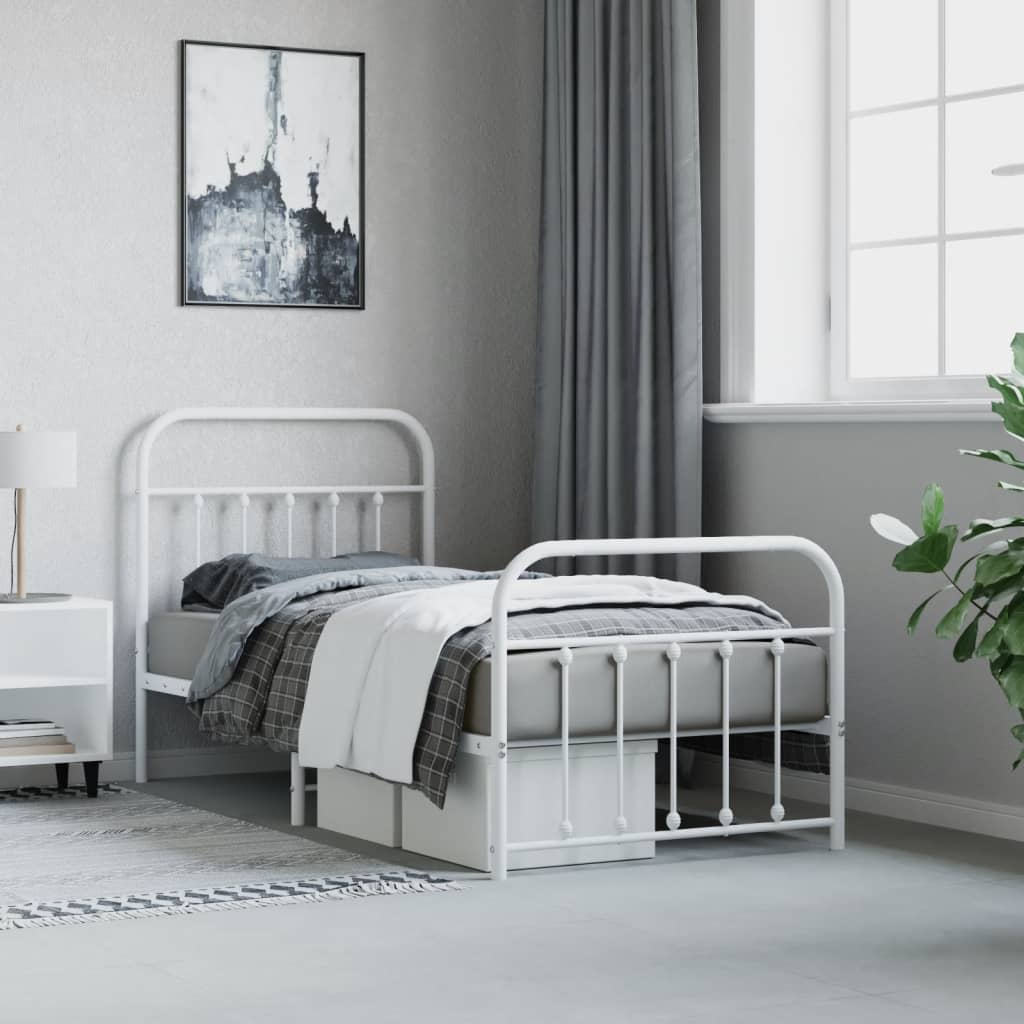 Bedframe met hoofd- en voeteneinde metaal wit 90x190 cm is nu te koop bij PeponiXL, paradijselijk wonen!