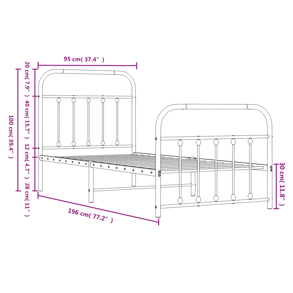 Bedframe met hoofd- en voeteneinde metaal wit 90x190 cm is nu te koop bij PeponiXL, paradijselijk wonen!