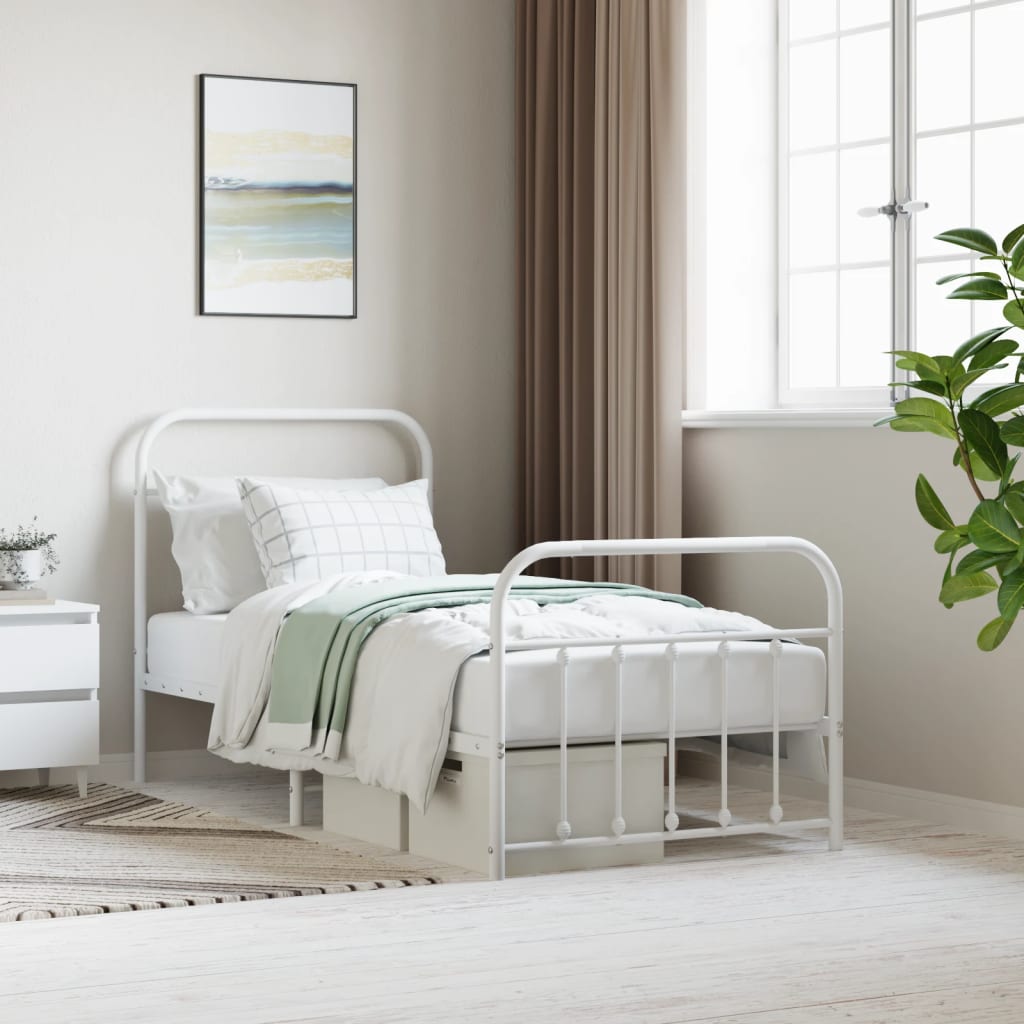 Bedframe met hoofd- en voeteneinde metaal wit 90x190 cm is nu te koop bij PeponiXL, paradijselijk wonen!