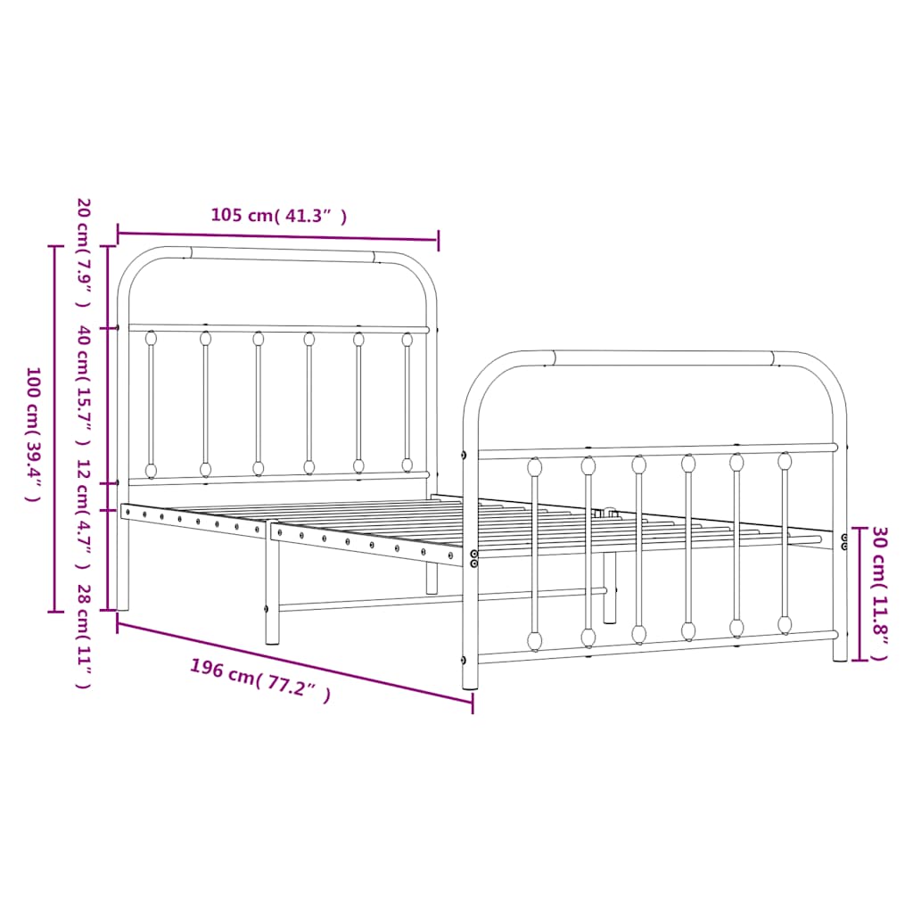 Bedframe met hoofd- en voeteneinde metaal wit 100x190 cm is nu te koop bij PeponiXL, paradijselijk wonen!