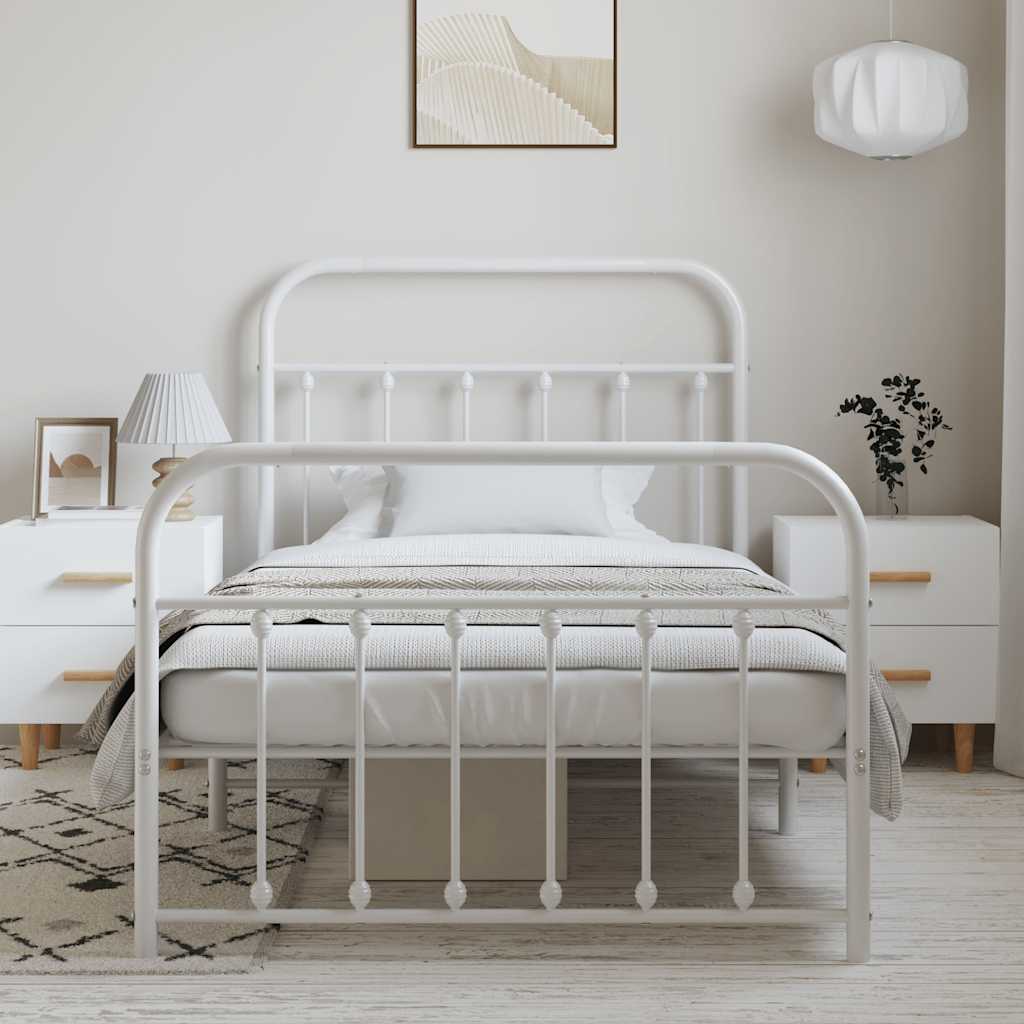 Bedframe met hoofd- en voeteneinde metaal wit 100x200 cm is nu te koop bij PeponiXL, paradijselijk wonen!