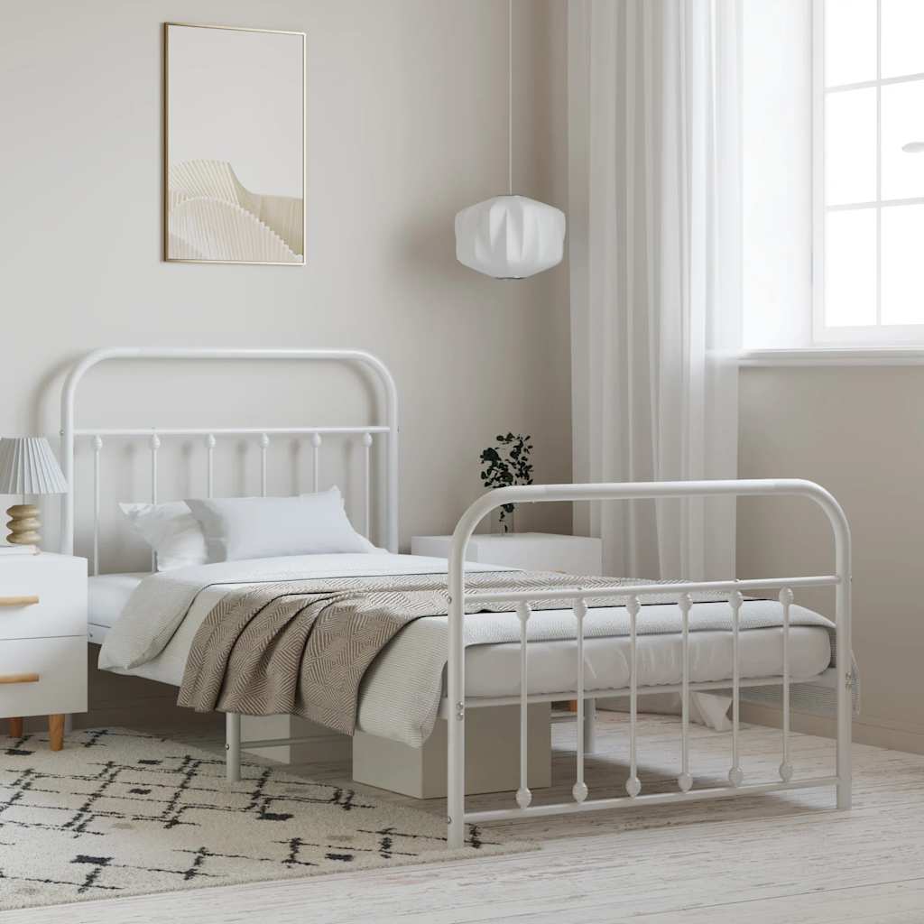 Bedframe met hoofd- en voeteneinde metaal wit 100x200 cm is nu te koop bij PeponiXL, paradijselijk wonen!