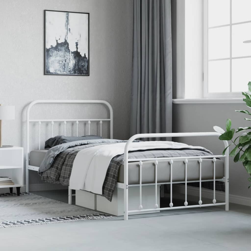 Bedframe met hoofd- en voeteneinde metaal wit 107x203 cm is nu te koop bij PeponiXL, paradijselijk wonen!