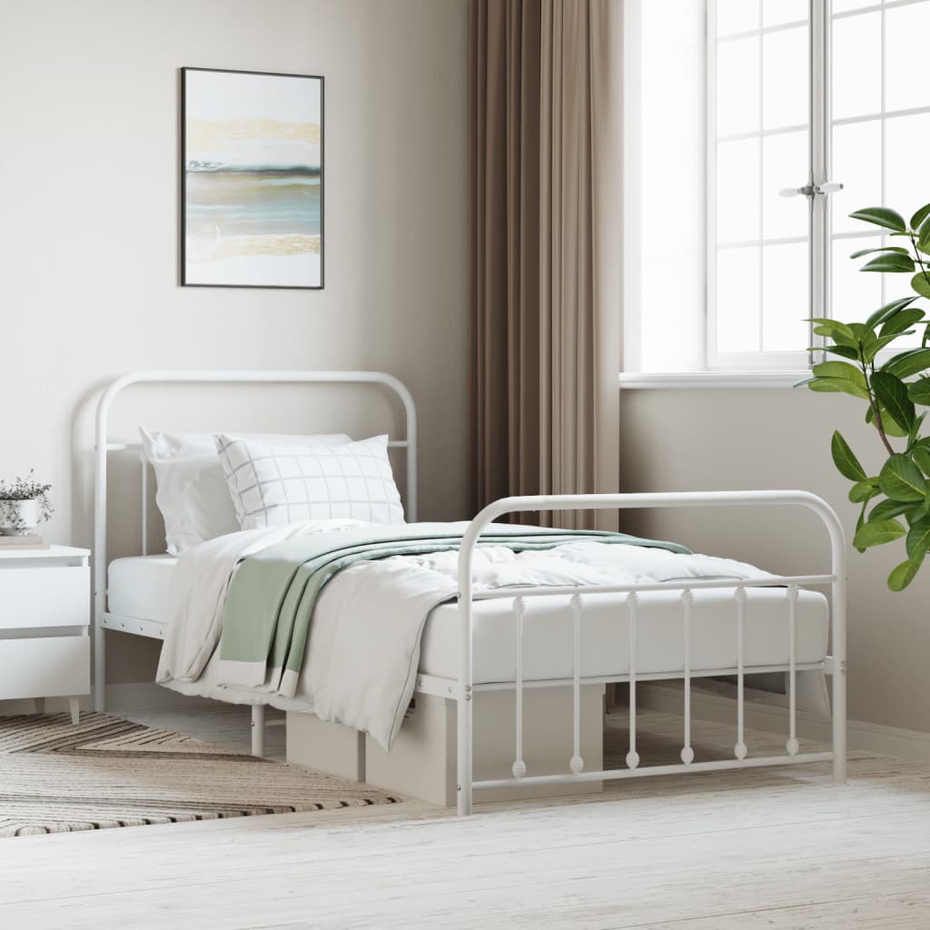 Bedframe met hoofd- en voeteneinde metaal wit 107x203 cm is nu te koop bij PeponiXL, paradijselijk wonen!