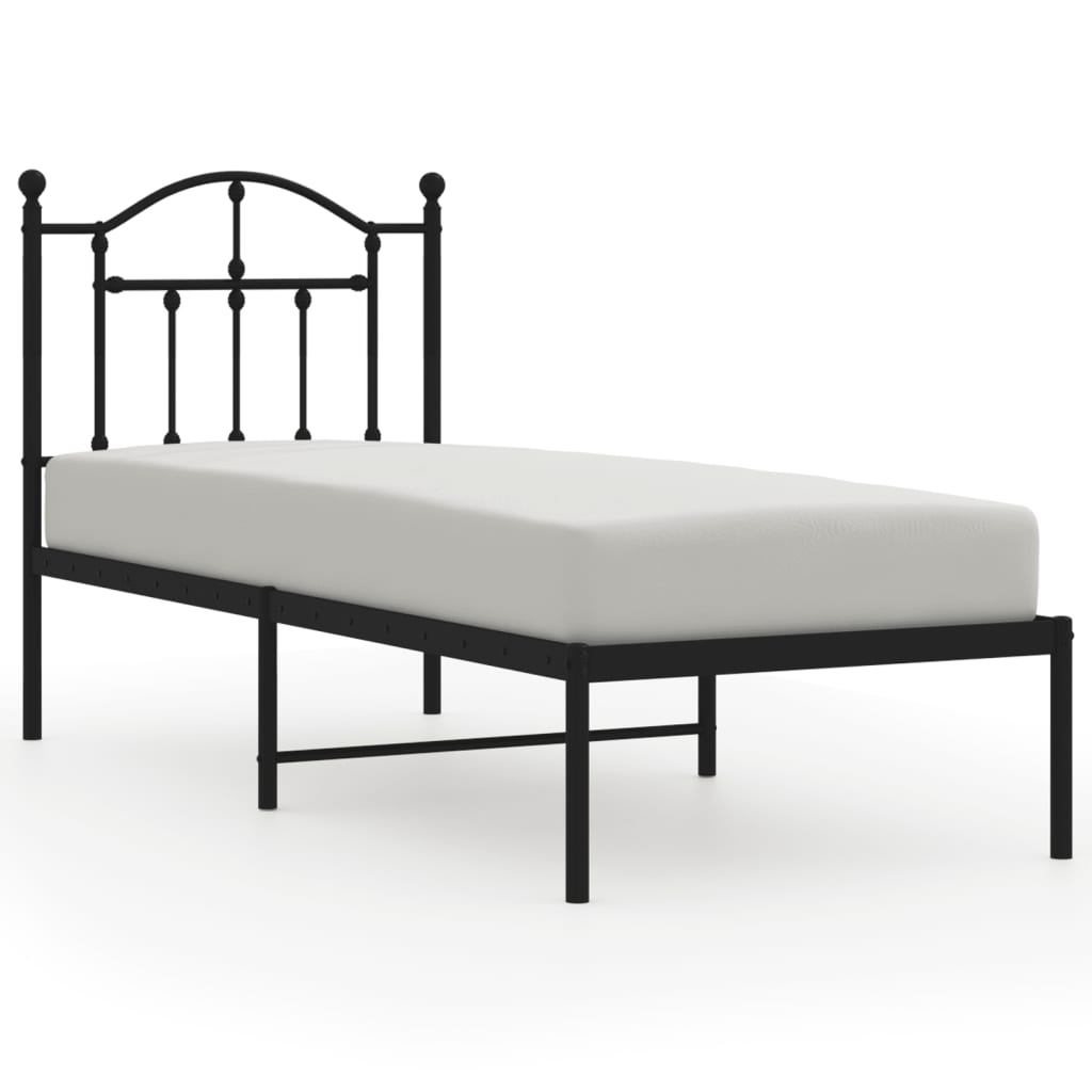 Bedframe met hoofdbord metaal zwart 75x190 cm