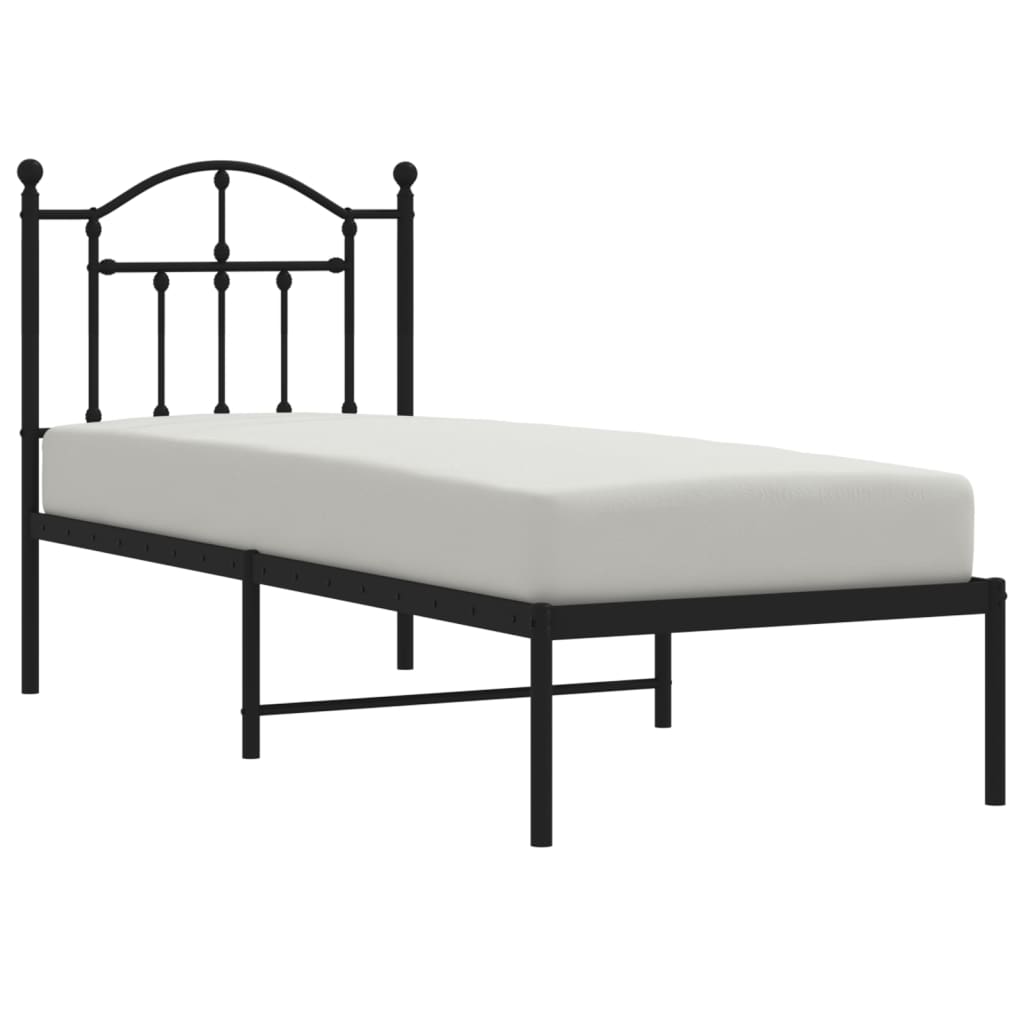 Bedframe met hoofdbord metaal zwart 75x190 cm