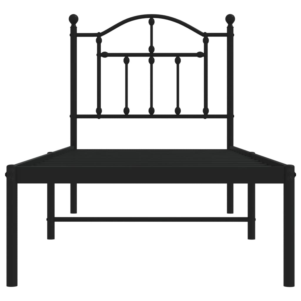 Bedframe met hoofdbord metaal zwart 75x190 cm