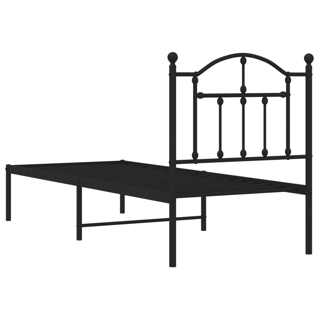 Bedframe met hoofdbord metaal zwart 75x190 cm
