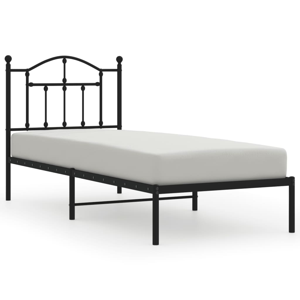 Bedframe met hoofdbord metaal zwart 80x200 cm is nu te koop bij PeponiXL, paradijselijk wonen!