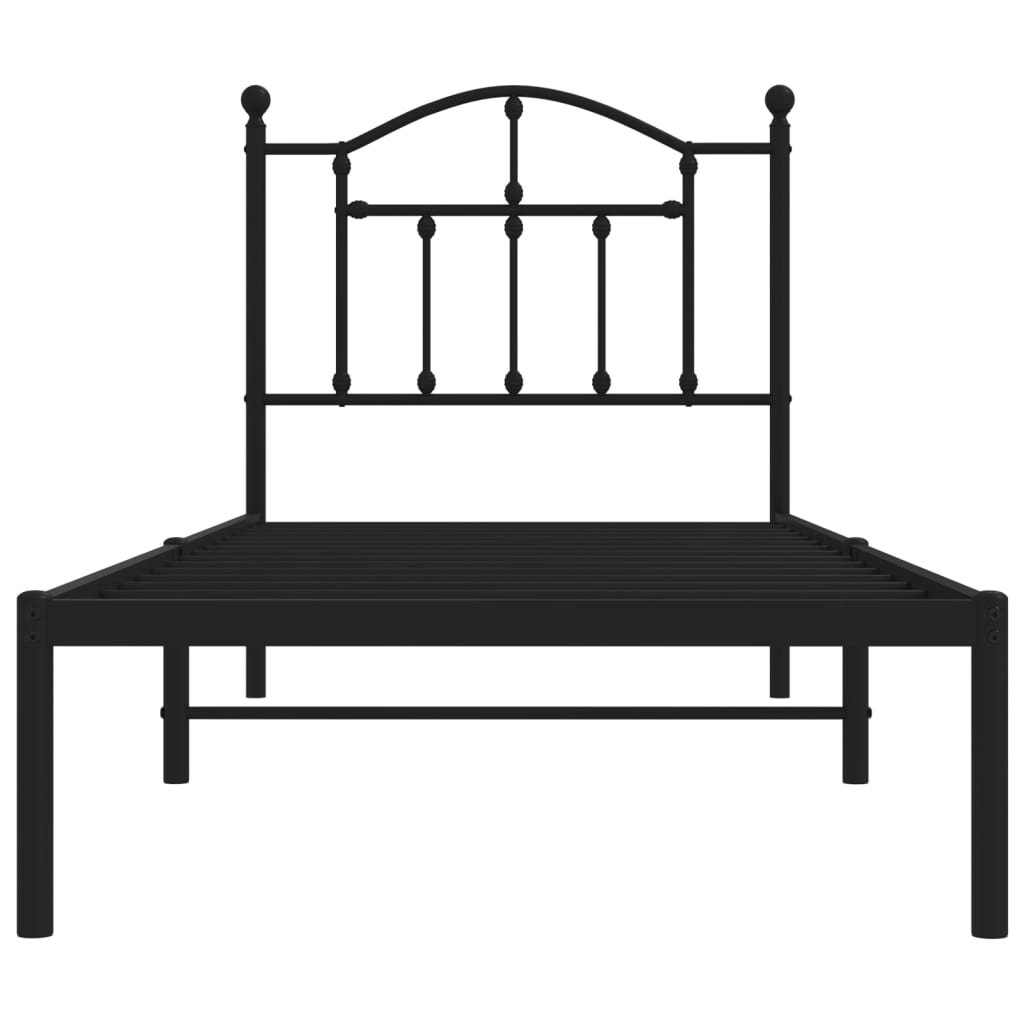 Bedframe met hoofdbord metaal zwart 80x200 cm is nu te koop bij PeponiXL, paradijselijk wonen!
