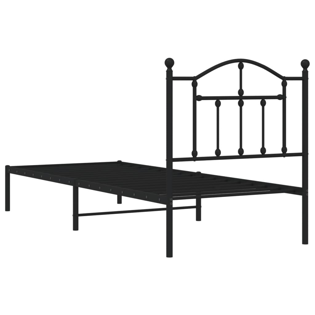 Bedframe met hoofdbord metaal zwart 80x200 cm is nu te koop bij PeponiXL, paradijselijk wonen!