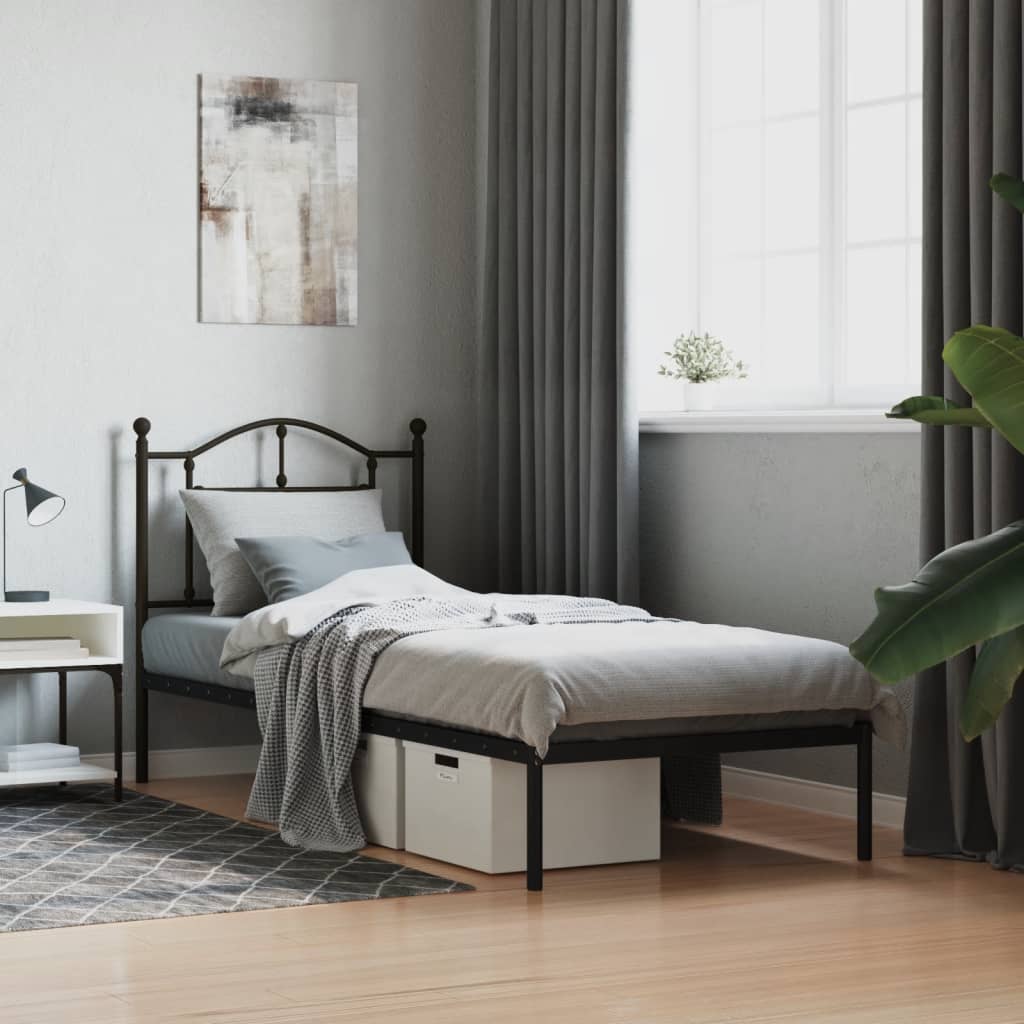 Bedframe met hoofdbord metaal zwart 80x200 cm is nu te koop bij PeponiXL, paradijselijk wonen!