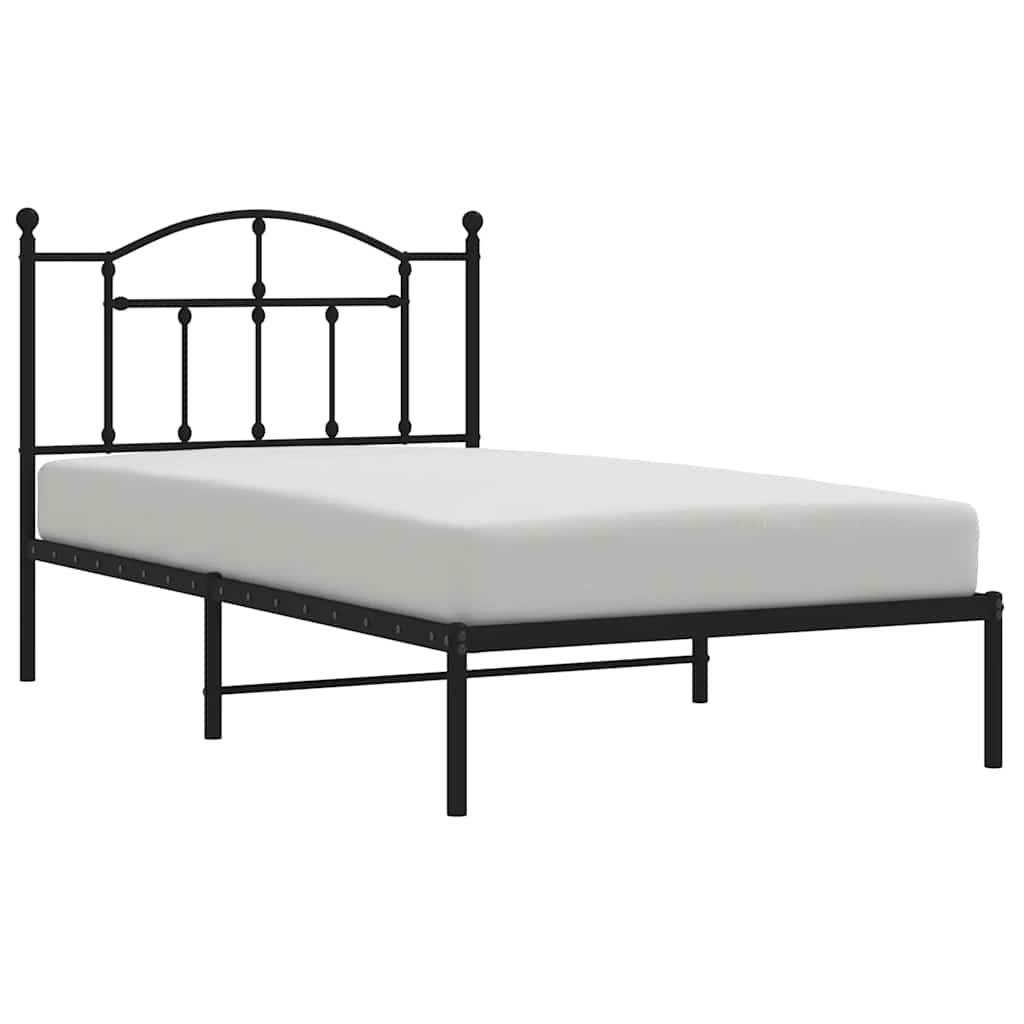 Bedframe met hoofdbord metaal zwart 100x190 cm