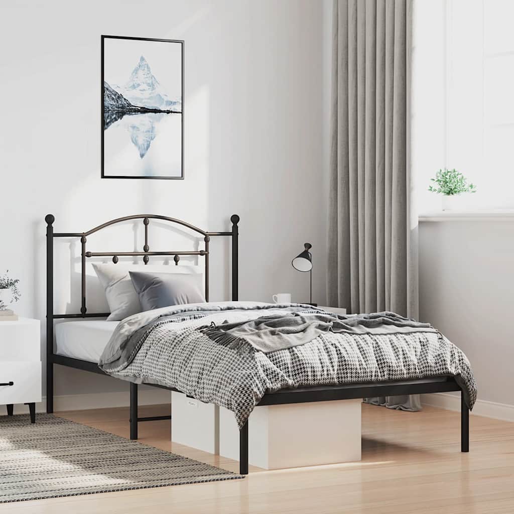 Bedframe met hoofdbord metaal zwart 100x190 cm