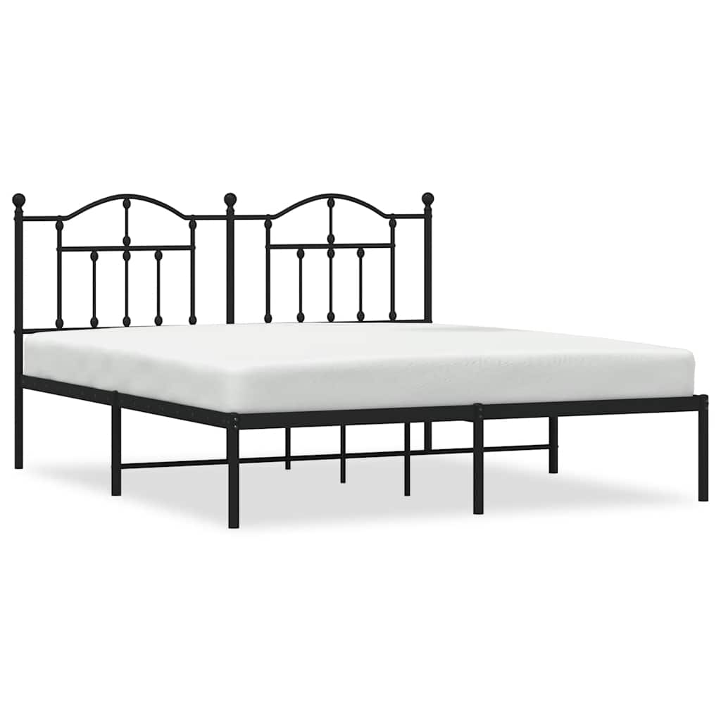 Bedframe met hoofdbord metaal zwart 160x200 cm is nu te koop bij PeponiXL, paradijselijk wonen!