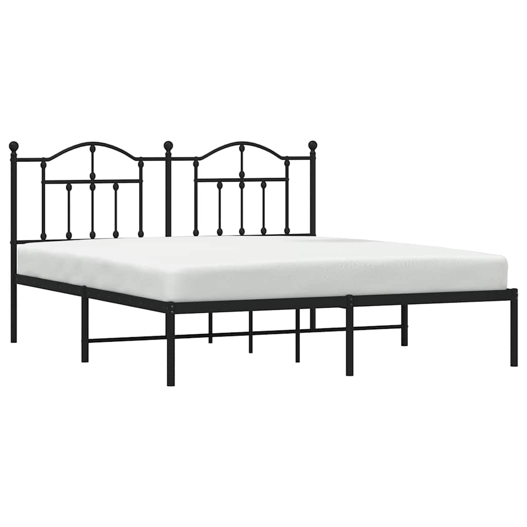 Bedframe met hoofdbord metaal zwart 160x200 cm is nu te koop bij PeponiXL, paradijselijk wonen!