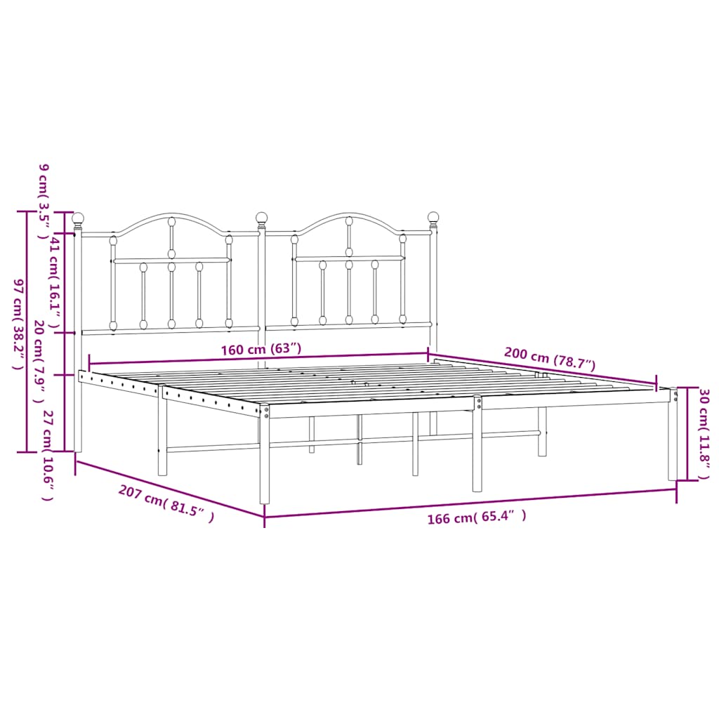 Bedframe met hoofdbord metaal zwart 160x200 cm is nu te koop bij PeponiXL, paradijselijk wonen!