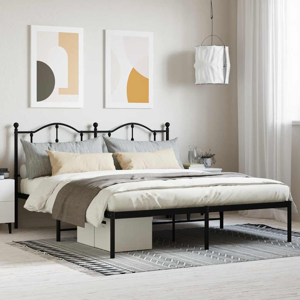 Bedframe met hoofdbord metaal zwart 160x200 cm is nu te koop bij PeponiXL, paradijselijk wonen!
