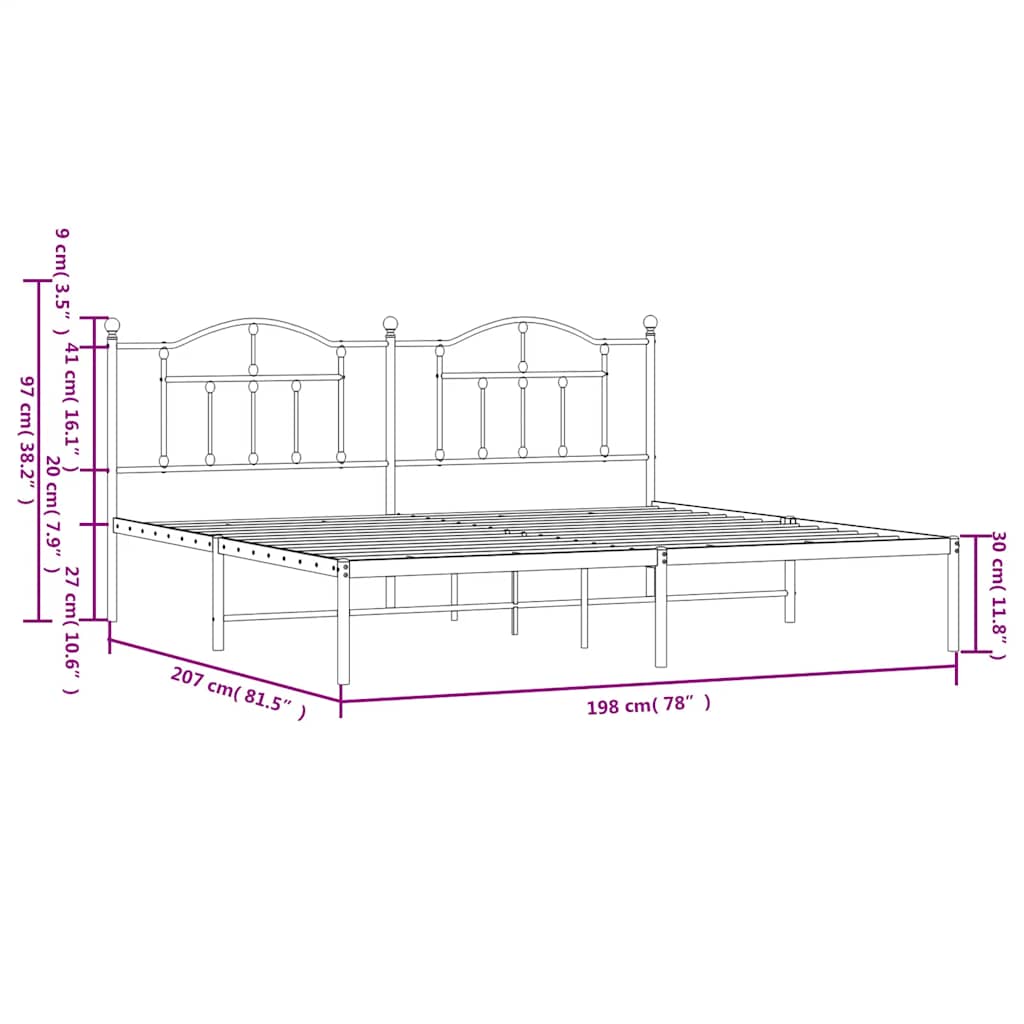 Bedframe met hoofdbord metaal zwart 193x203 cm is nu te koop bij PeponiXL, paradijselijk wonen!
